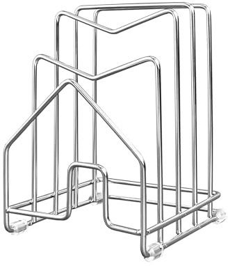 Chopping Board Rack Cutting Board Holder Inside Cabinet 304 Stainless Steel Pot Lid Organizer Under Cabinet Pot Cover Cookie Sheet Bakeware Serving Tray Cooling Rack Stand Kitchen Countertop Silver