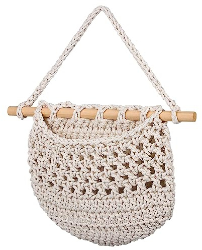 Panier Mural à Fruits Suspendu Cuisine 2 Pièces en Coton | Tressage Macramé Blanc, Rangement pour Fruits et Tableware, Usage Maison Cuisine