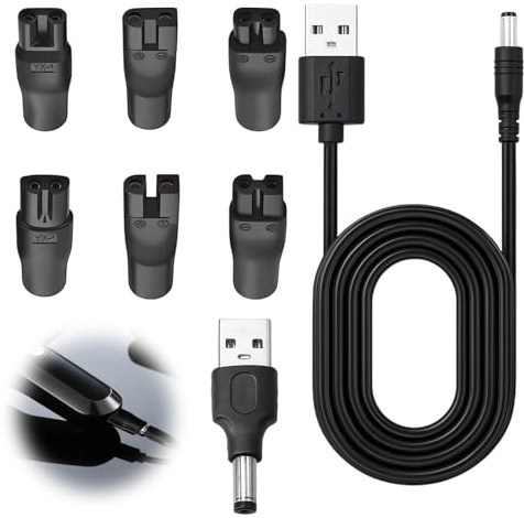 Solryn 8Pcs USB Shaver Charger Cable Kit, 5V USB Universal Charger Cable with 6pcs Heads, Power Cord Replacement for Electric Shaver Electric Hair Clippers Beard Trimmers Beauty Instruments