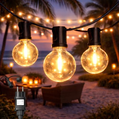 M mimotec – Guirnalda Exterior Cable Eléctrico 7,5M, 15 Bombillas, Luz Cálida 2700K, IP44 Impermeable, Decoración para Terraza, Entrada, Patio y Jardín