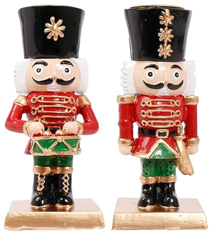 Veemoon 2pcs Resin Nutcracker Candlestick Holders 4.5inch Christmas Soldier Candlestick Christmas Table Candle Holders Decoration Decorative Tea Light Candle Stand for Dining Fireplace Holiday Party
