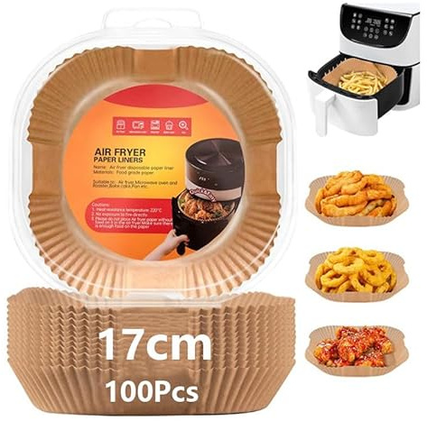 Air Fryer Liners, Air Fryer Paper Liners 100PCS, 6.7 Inch Square Disposable Parchment Paper for 3.5-6L Air Fryers, Non-Stick, Heat Resistant, Compatible with Most Air Fryer