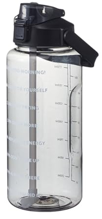 Gourde Grande sport 2L, Bouteille d'eau, Gourde Enfant Avec Marqueur de Temps et Paille, Gobelet Reutilisable Fabriquée en plastique sans BPA pour Enfant, l'École, Bureau, Randonnée, Camping (Noir)