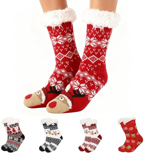 Moerstar Calze Natalizie Donna Uomo, Calze Antiscivolo Natale, Calzini Natalizi Soffici Morbidi Accessori Invernali Regali Natale per Uomo Donna (Stile B)