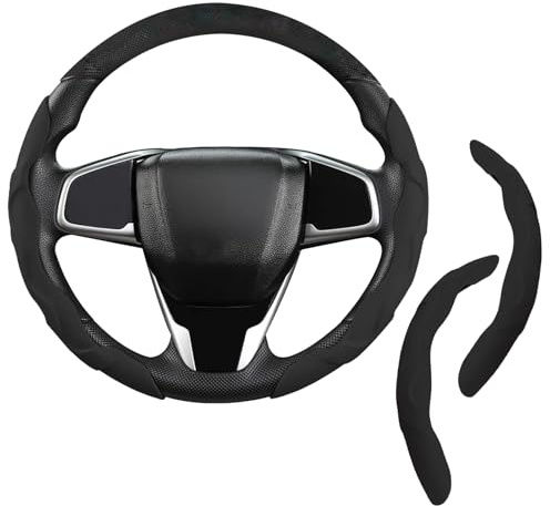 2 StüCk Lenkradbezug, Auto Lenkradbezug, Lenkradschutz Aus Leder Gefertigt, rutschfest Und StrapazierfäHig, FüR 99% Auto, SUV, Lastwagen (Schwarz)
