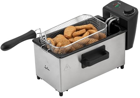 JATA JEFR1678 Friteuse à huile 4 l 2000 W | Thermostat réglable avec indicateurs lumineux | Zone froide pour huile propre et sans odeurs | Démontable | Nettoyage facile | Corps et couvercle en acier
