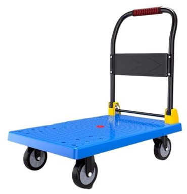 DUANHOZ Lastar hushåll multifunktionell hopfällbar vagn handuppdragen last platt säng vikbar bärbar handtryckt transport släpvagn garage (blå, stor)