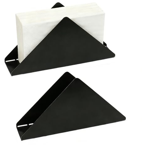 2 Stück Serviettenhalter Schwarz, 17x8.6x4.5 cm Dreieckiger Edelstahl Freistehende Serviettenspender Serviettenständer Servietten Halterung Tischständer für Küche Wohnzimmer Büro