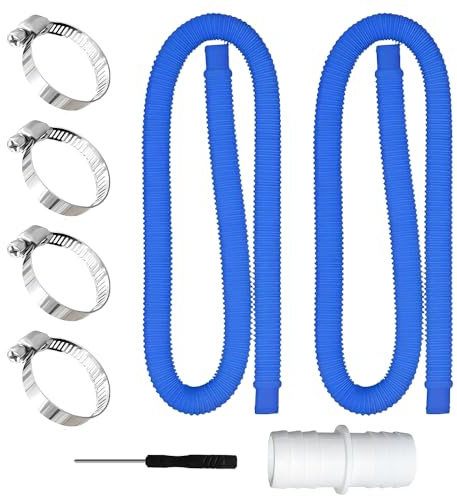 ZMCVOE Manguera Piscina 32mm, 2 Piezas Mangueras de Piscina de 32 mm con 1 Conector de Manguera y 4 Clips de Seguridad, 150 cm Manguera de Piscina 32mm, Tubo Piscina para Bomba de Filtro