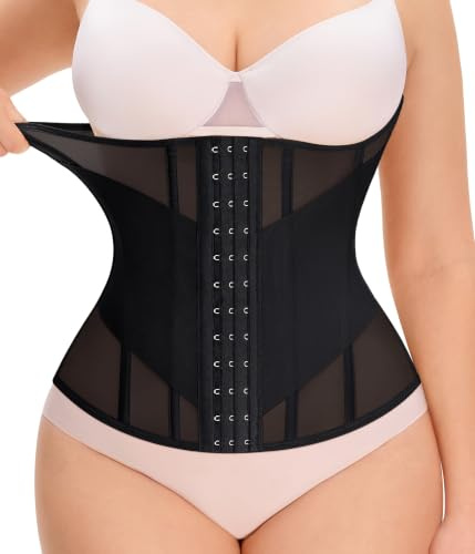 Nebility Women Waist Trainer Corset Shapewear Tummy Control Mesh Waist Cincher Faja Body Shaper Slimming Girdles (Black, S)