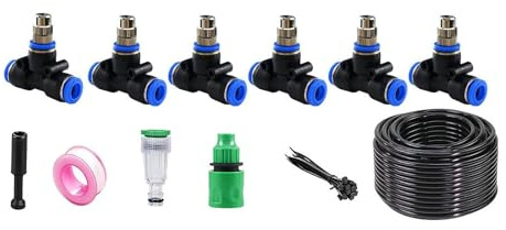 Kit de sistema de riego, sistema de riego automático, tubería de distribución de 9/12 mm y accesorios, sistema de riego por goteo para invernadero negro 5m 912 pipe + 5 sets of quick-connect fittings