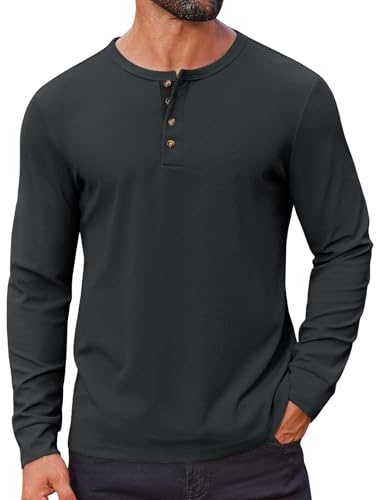 COOFANDY Mens Henley T Shirt Long Sleeve Grandad Shirts | Henley Shirt,Contrast Collar, Plain Tops, Waffle, Collarless, Lightweight, Casual, Classic, Work, Holidays