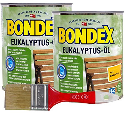 Bondex Eukalyptus-Öl, 1,5 Liter inkl. Pinsel - Schutz- und Pflegeöl für Aussen, Gartenmöbel und Terrassenöl
