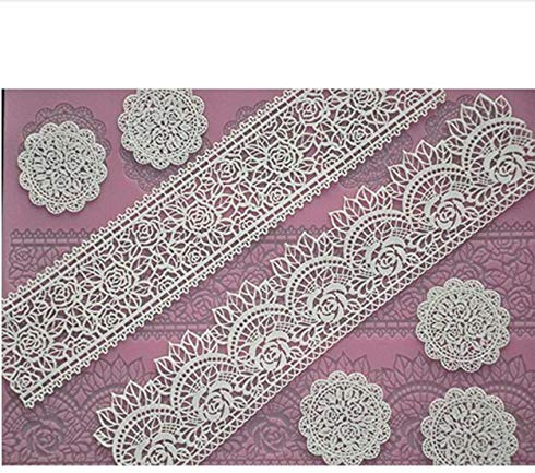 Molde de silicona con diseño de flores rosas de 39 x 20 cm, para decoración de pasteles, moldes de encaje, fondant, molde de silicona para tartas, molde para pasteles, molde de silicona para