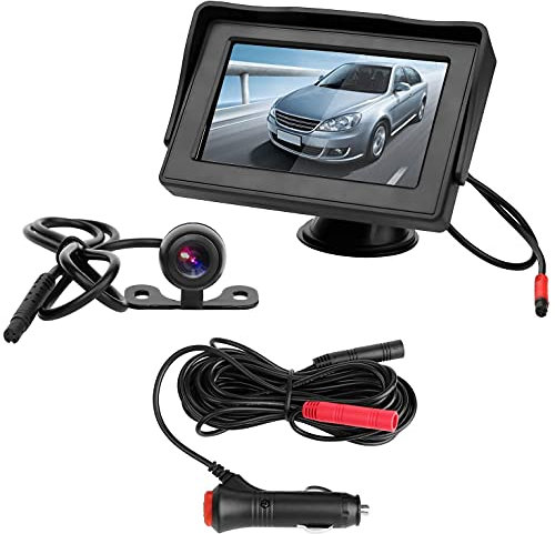 OBEST Cámara Marcha Atrás Coche Kit con Monitor 4.3, Camara Trasera Coche y LCD Pantalla Set, Camara Aparcamiento Coche Impermeable Fácil Instalar para Auto 12V Furgonetas SUV Camionetas Camiones