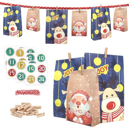 ONEHAUS Adventskalender 2026 zum Befüllen Groß Tüten Taschen Kinder Basteln | Geschenk Papiertueten, Zum Selber Befüllen Basteln, Advents Tüten, Kinder Selberfüllen, Weinachten, Pinguin, Große Tüten