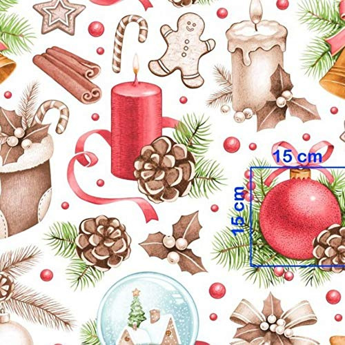 Pingianer 12,99€/m 100x160cm 100% Baumwolle Weihnachten Baumwollstoff Kinder Meterware Handwerken Nähen Stoff (Schneekugel Klocken Weiß, 100 x 160 cm)