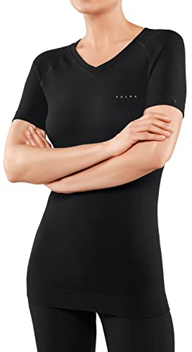FALKE Wool-Tech Light V Neck W S/S TS lana filo funzionale asciugatura rapida 1 pezzo, Canotta Donna, Nero (Black 3000), L