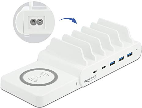 DeLOCK 6 in 1 USB Chargeur Station avec Wireless Charger 2 x USB-C PD + 3 x USB A avec