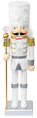 FUNPENY 35,6 cm Weihnachten Deko Nussknacker Figuren Holz Festlich Sammlerstück Nussknacker Ornament Geschenk für Innen Winter Tisch Desktop Kamin Dekorationen (Weißer Soldat)