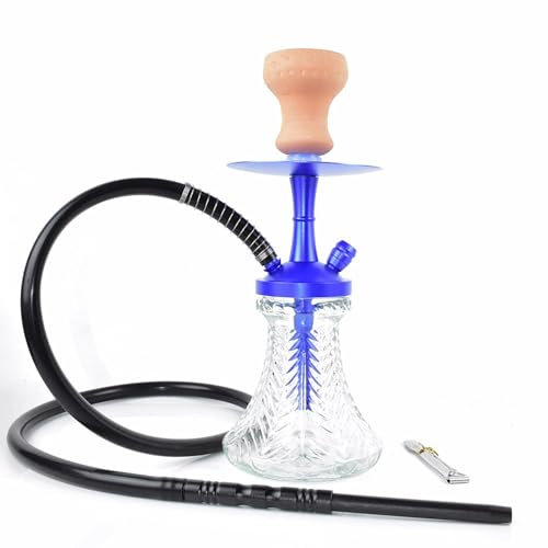 GaoYunQin Chicha 11 '' Fait a La Main Verre a Chicha Ensemble de Narguilé d'eau Tube Unique Cylindrique Voyageur Élégant Narguilé Occasionnel avec 1 Tuyau (Color : Blue)