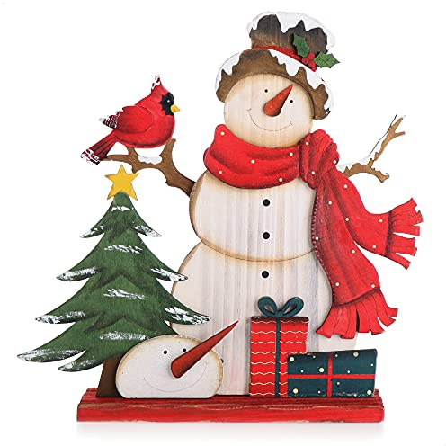 com-four® Dekorativer Aufsteller für Weihnachten, Schneemann aus Holz | Weihnachtsdekoration zum Verzieren und Verschenken