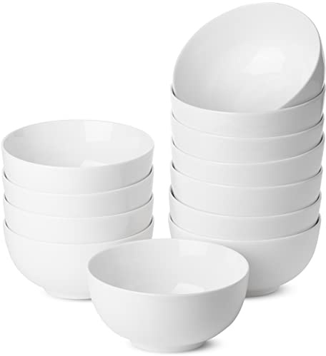 Brew To A Tea BTaT- White Soup Bowls Set of 12, 16 Ounces, Porcelain Dishes for Soup, Rice, Salad, Noodle, Microwave, Oven, Freezer & Dishwasher Safe, Deep White Cereal Bowls for Kitchen