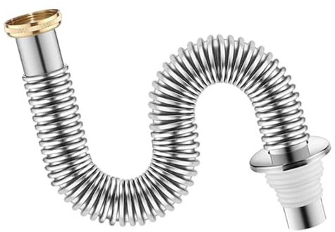 Tubo de doble cabeza de desagü, Sifón de repuesto for lavabo de baño de acero inoxidable de 1/4, válvula de desagüe, tubo flexible de desagüe, manguera flexible de desagüe