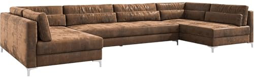 DELIFE Sofa Elio Lederimitat Vintage Braun Antik 400x185 cm XL Wohnlandschaft