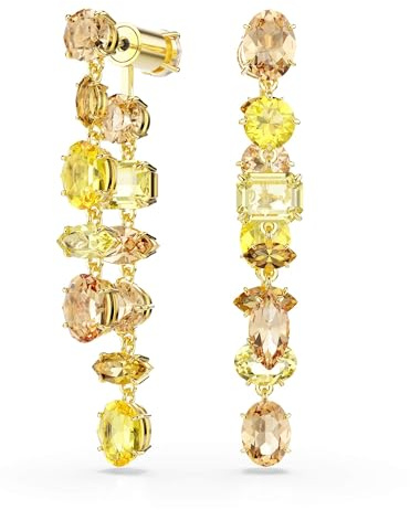 Swarovski Gema Asymmetrical Drop Earrings, Yellow and Amber Mixed-Cut Crystals in a Gold-Tone Finished Setting, Part of the Swarovski Gema Collection