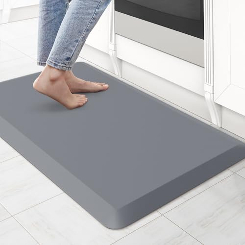 KitchenClouds Küchenmatte, gepolstert, Anti-Ermüdung, Küchenteppich, 1.9 cm, wasserdicht, rutschfest, Küchenteppiche und -matten, Stehpultunterlage, Büro (43.9x71.1 cm, grau)