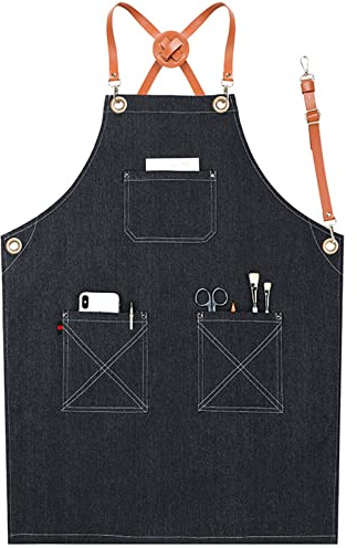 ALCKO Arbeiten Schürze, Tischlerschürze Schweißerschürze Wasserfest Canvas Werkzeugschürze Herren Damen, Perfekt for Garten Keramik Werkstatt Garage (Color : Black, Size : XL)
