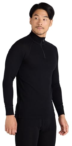 Mountain Warehouse Camiseta térmica Interior en Lana Merina con Manga Larga para Hombre - Camiseta Transpirable, Media Cremallera, Camiseta cómoda - para Acampar, Invierno Negro M