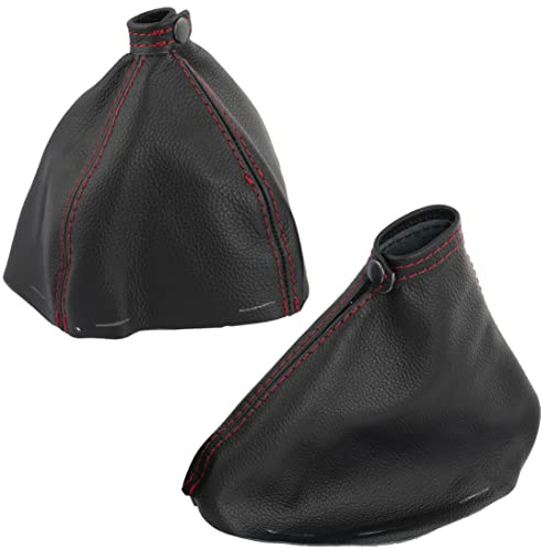 AERZETIX - C63967 - Faltenbalg für schalthebel und handbremse aus echtem leder - kompatibel mit Alfa Romeo 159 2005-2011 - farbe: schwarz mit roten nähten - für manuelles getriebe