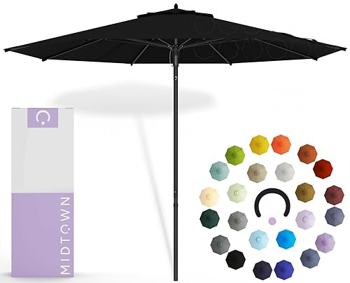 Midtown Umbrellas Push and Pop 9 Feet Outdoor Umbrella, Ebony (Black) Polyester Fabric - Fiberglass Ribs Deck Patio Umbrella, Backyard Umbrella, Garden Umbrella & Pool Umbrella - Black Pole