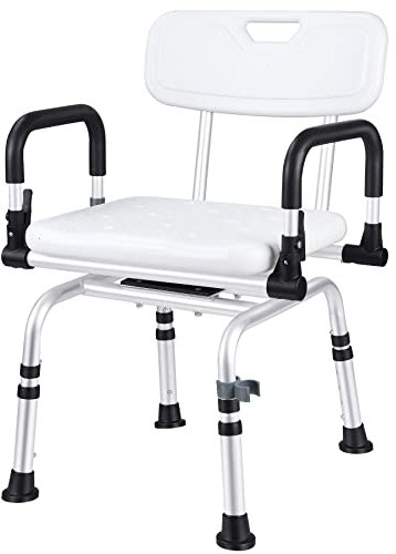 NArra 360° Drehbarer Duschhocker, Höhenverstellbarer Duschstuhl mit Rückenlehne Armlehne, Sitzhocker Belastbar bis 180kg mit rutschfesten Fußpolstern, Badestuhl für Schwangere, Ältere, Behinderte