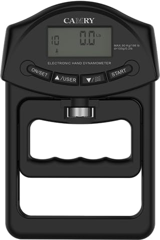 camry Digitales Hand-Dynamometer, Griffstärke-Messgerät, automatische Erfassung der elektronischen Handgriffkraft, 198 lbs/90 kg, Schwarz