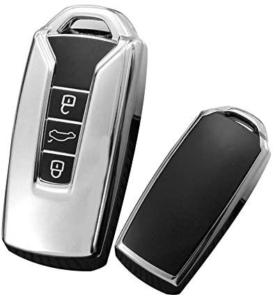 HIBEYO Intelligente Autoschlüssel Hülle passt für VW Touareg 2018 2019 2020 2021 2022 Schlüsselhülle Silikon Abdeckung Schutzhülle für Volkswagen Touareg Schlüsselgehäuse Schlüsselbox-TPU Silber