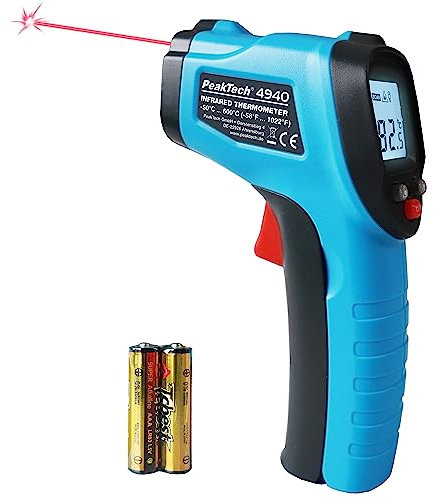 PeakTech P4940 – Infrarot-Thermometer -50°C bis 600°C – Laser Temperaturmessgerät mit Auto-Hold Funktion – Laser Thermometer mit Infrarot – Emissionsgrad 0,95 – inkl. Batterien & Anleitung