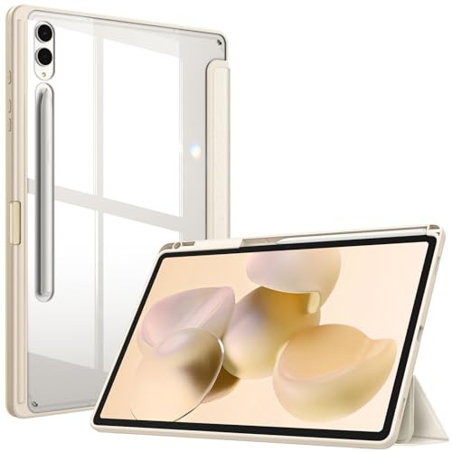 Fintie Hybrid Hülle für Samsung Galaxy Tab S10+ Plus/S9+ Plus 12.4 Zoll Tablet mit Stifthalter - Stoßfeste Schutzhülle mit transparenter Hartschale auf der Rückseite, Starlight