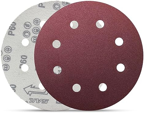 Senmai Tools Discos de Lijado 180 mm y 8 Orificios，30 Hojas, Discos de Lijado de Grano P120, Papel de Lija de 180 mm, Apto para Acabados de Pared, Madera y Metal
