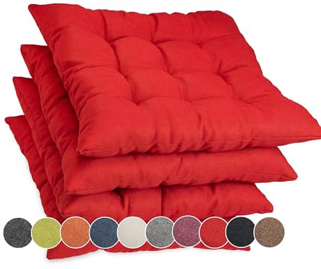 sunnypillow 4er Set Stuhlkissen mit Bändern 40x40 cm - Bequeme Polsterauflage 8cm dick - Auflage für Stühle/Bänke in Haus und Garten Sitzkissen Sitzauflage Gartenkissen Outdoor/Indoor - Rot