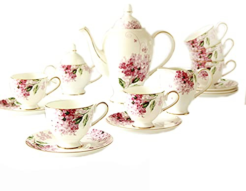 15 Stück rosa Blumen Porzellan Teeservice Vintage Bone China Kaffeetassen Sets Hochzeit Teeservice für Erwachsene