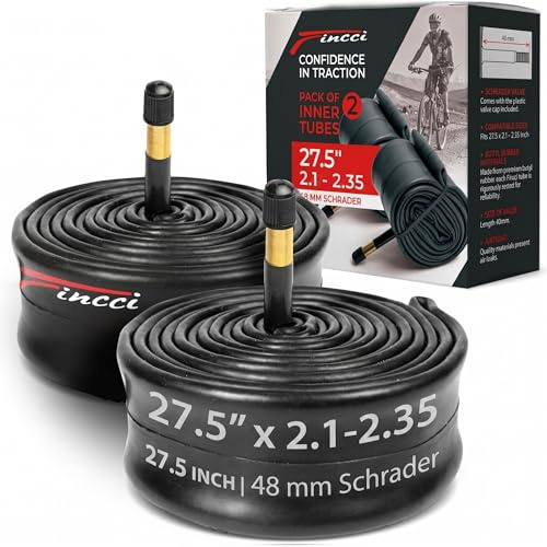 Fincci Cámara Bicicleta 27’5 - Par Cámaras de Aire 27,5 x 2.1-2.35 Pulgadas - Válvula Schrader 48mm para Bicicleta MTB, Montaña Hibrido Carretera Bici - Paquete de 2 componentes Ciclismo