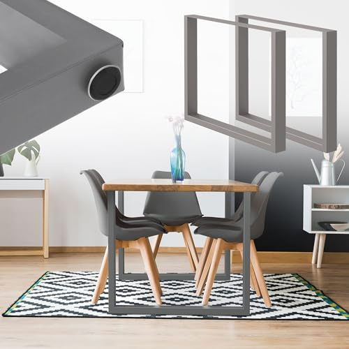 ECD Germany 2X Tischbeine aus Vierkantprofilen 80x40 mm, Tischgestell 80 x 72 cm, Grau, pulverbeschichtete Stahl, Industriedesign, Metall Tischuntergestell Möbelfüße, für Esstisch Schreibtisch