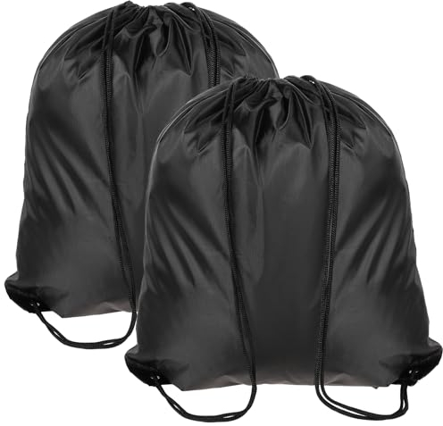 Qianyu 2 Stück Kordelzugbeutel String Rucksack mit Kordelzug Schwimmbeutel Verstellbar Turnbeutel Schwarze PE-Beutel Polyester Sportbeutel für Damen Herren Sport Fitnessstudio Reisen Schwimmen Strand