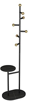 LCEVCQCQ Solide Standgarderobe, Metallgarderobe, Marmorsockel mit 6 Haken, kreativer Bodenaufhänger für Zuhause, Zimmer, für Mäntel, Hüte, Schals, Kleidung und Handtaschen