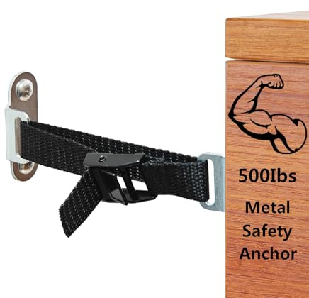 Anti Tip Furniture Anchors,(4 Sets) Adjustable Child Safety Anchors – Earthquake Proof & Baby Proofing Kit for Securing Dressers, TV Stands, Cabinets, Bookshelves.