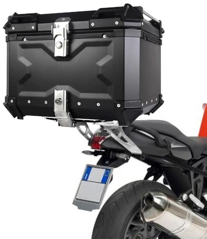 ITETONE Baúl Superior para Motocicleta de 28 L ~ 100 L, Caja Trasera de Aluminio para Maletero de Motocicleta, Resistente al Agua, con Sistema de Bloqueo antirrobo, fácil de Instalar (Negro, 65 L)