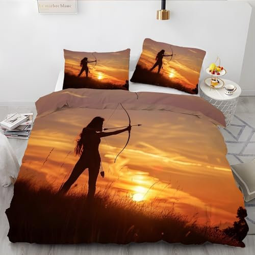 LLSZAHD BettwäSche 200x200 BogenschießEn, Sonnenuntergang Bettbezug 200x200 3 Teilig mit ReißVerschluss Weich und BüGelfrei BettwäSche-Sets - WendebettwäSche mit 2 Kissenbezug 80x80